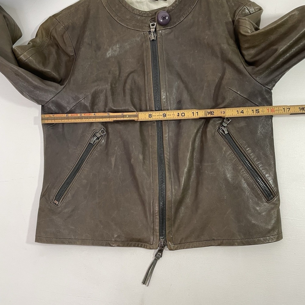Coach Brown Leather Mid Jacket Womens Size 2 Distressed Zippers Made in Turkey - Picture 12 of 16